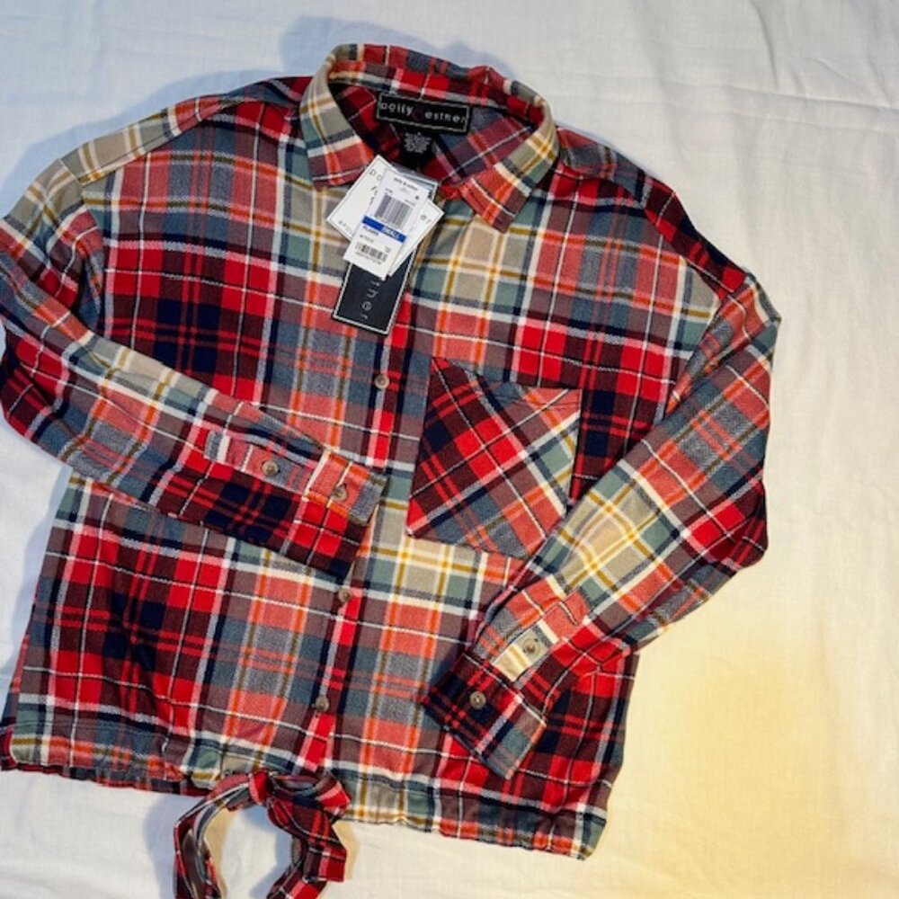 Polly & Esther Plaid Shirt with Drawstring Tie - Sz - S -NWT - Picture 2 of 12